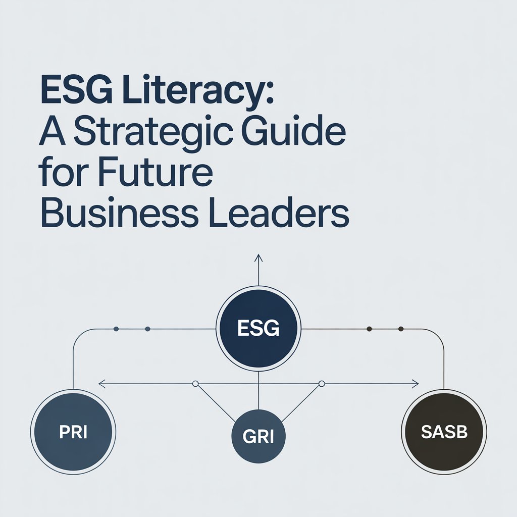 ESG curriculum framework for business schools showing three-level integration of UN PRI, GRI, and SASB sustainability standards.