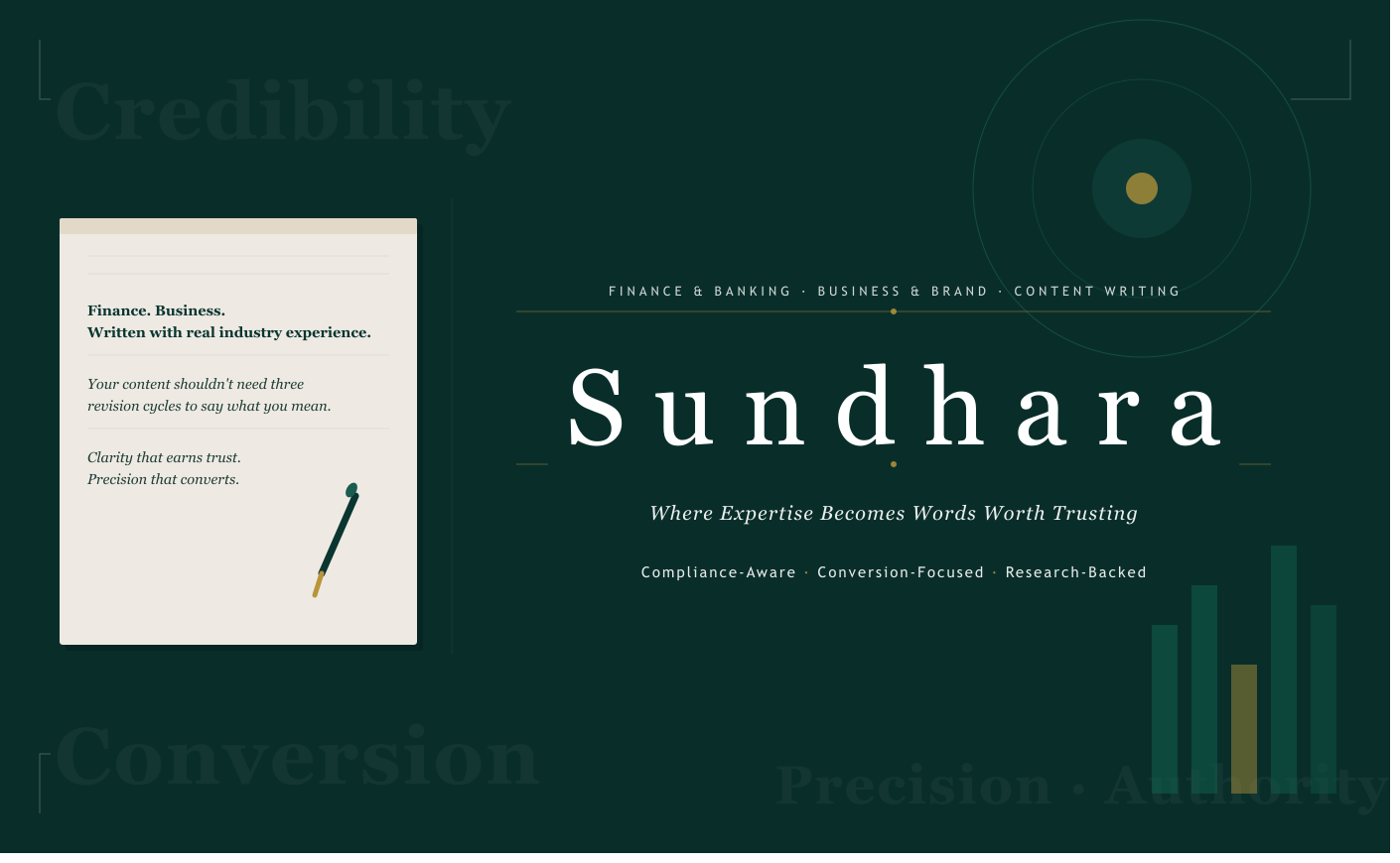 Sundhara, finance and business content writer in India with 9 years of banking experience